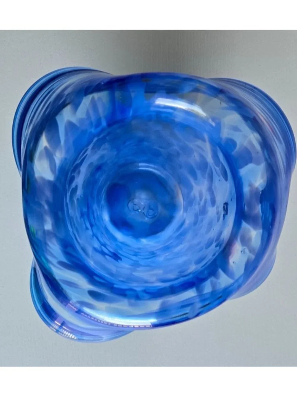 Blown Glass VASE Blue and White Swirled Tulip Shape Art Glass 6 x 8 " Stamped BP - Picture 2 of 7